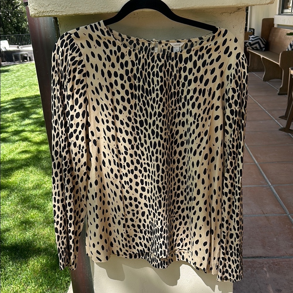 J. Crew Cream Animal Print Long Sleeve Blouse